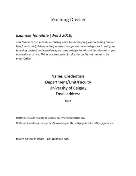 Ti Sample Dossier Template Teaching Dossier Example Template Word