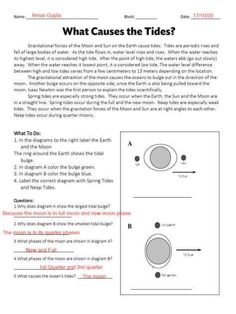 Tides Worksheet | PDF | Tide | Moon