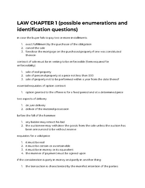 RFBT CHAPTER 1: Summary of Key Concepts in Sales Law - Studocu