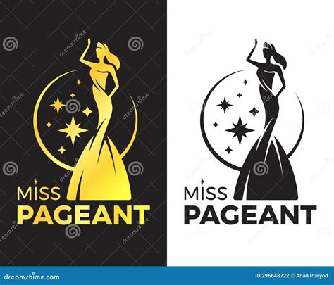 Miss Pageant Logo Black And Gold Tone The Beauty Queen Pageant Standing And Waving With Stars