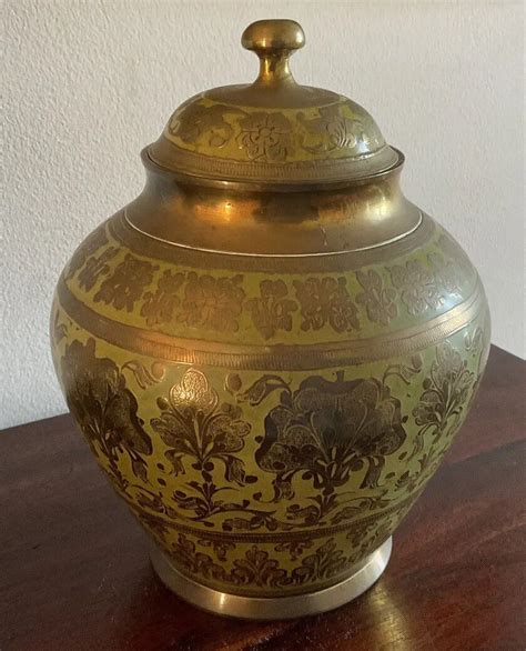 Gorgeous Vintage Indian Brass And Enamel Lidded Jar EBay