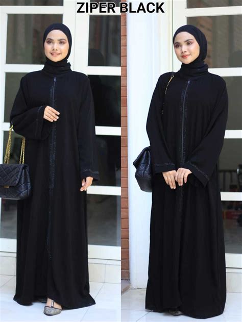 Jual Abaya Gamis Hitam Turkey Ziper Zipper Black Jetblack Saudi