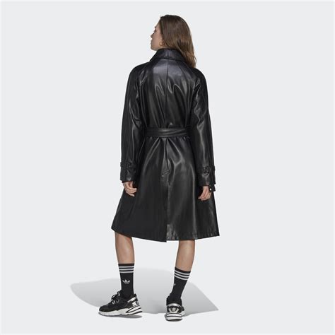 Adidas Centre Stage Faux Leather Trench Coat Black Adidas Ng