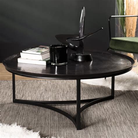 Table Basse Ronde 100 Cm En Aluminium Noir Avec Base Design ELEGANCE