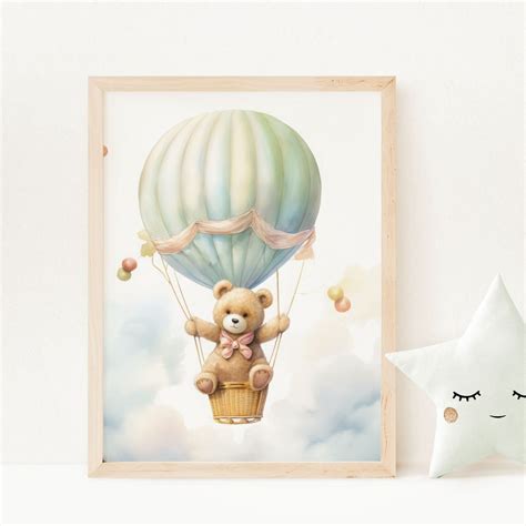 Teddy Bear Hot Air Balloon Baby Shower Gift Vintage Balloon Blue