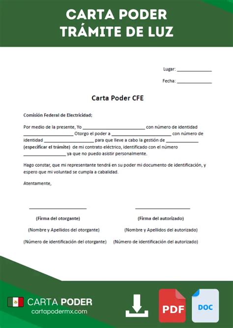 ᐅ Carta Poder para Trámite de Luz Formato 2025