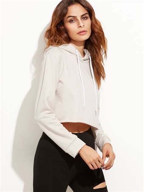 Drawstring Hooded Crop Sweatshirt Shein Sheinside