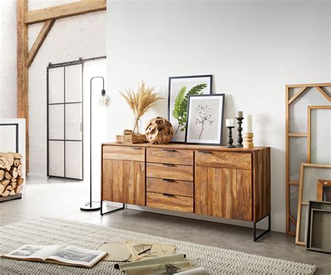 Buffet Nook 180 Cm Sheesham Naturel 2 Portes 4 Tiroirs