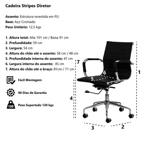 Cadeira Escritório Stripes Diretor PU Nude Base Giratória Cromada