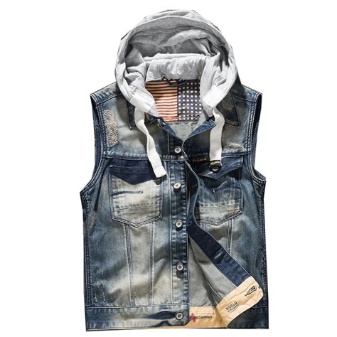 Men Hooded Denim Vest Male Plus Size Casual Jeans Vest New High