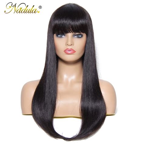 Nadula Straight Hair Wig Brazilian Remy Hair Long Wigs With Bang