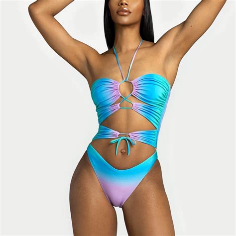 Sexy String Bandage Swimsuit Women One Piece High Cut Bikini Swimwear