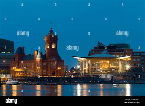 Cardiff Bay At Night With The Senedd Home Of The National Assembly For