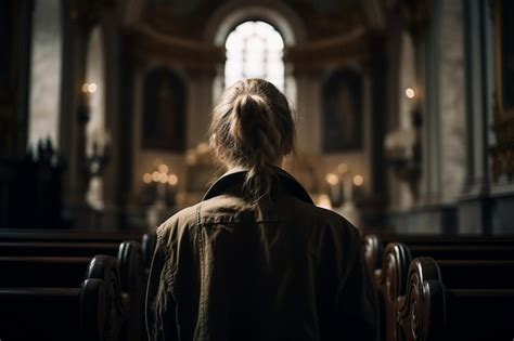 Premium Ai Image A Young Girl Sitting Inside The Church