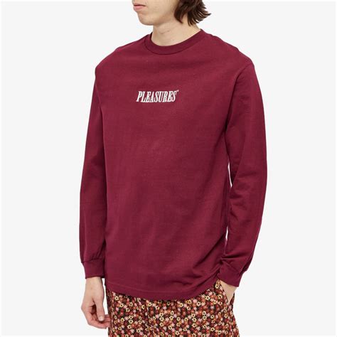 Pleasures Long Sleeve Embroidered Core T Shirt Burgundy End Us