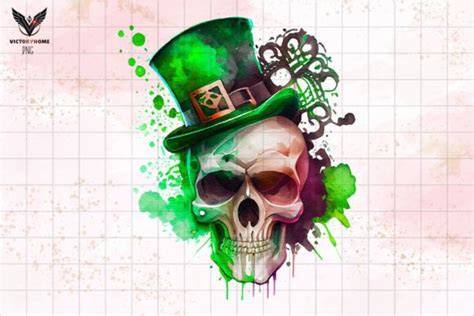 St Patrick Day Skull Watercolor Clipart Graphic By VictoryHome