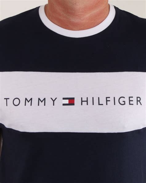 Tommy Hilfiger Flag Logo T Shirt Navy Mens Tee Cotton Crew Tommy