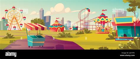 Amusement Park Carnival Or Festive Fair Cartoon Vector Illustration