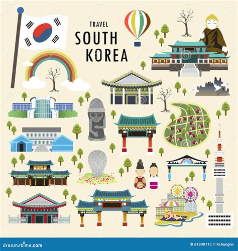 Korea Attractions Collection Vector Illustration | CartoonDealer.com