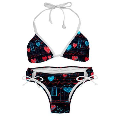 Valentine S Day Love ECG Detachable Sponge Adjustable Strap Bikini Set