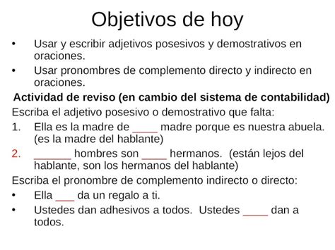 PPT Objetivos De Hoy Usar Y Escribir Adjetivos Posesivos Y