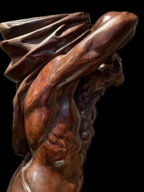 Proantic Grande Sculpture Cariatide Masculine En Noyer Me Si C