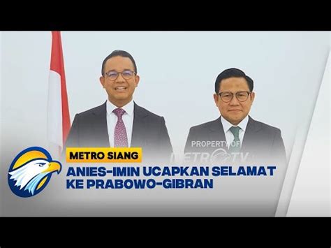 Anies Imin Ucapkan Selamat Ke Prabowo Gibran Youtube