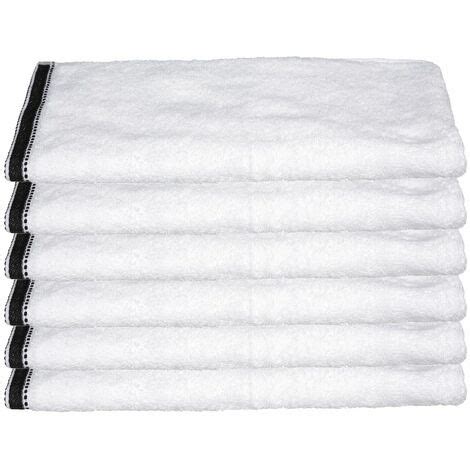 Lot de 6 Serviettes de toilette en Coton Blanc tissu éponge 50 x 90 cm