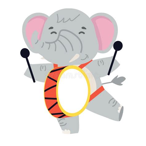 Cute Cartoon Animal Elephant Playing The Drum Stock Vector