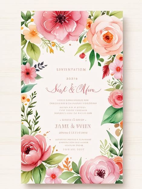 Water Color Floral Wedding Invitation Card Premium AI Generated Image