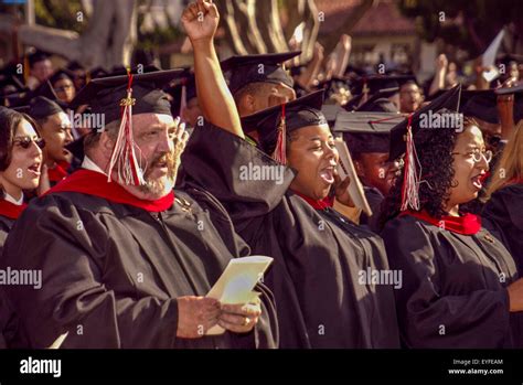 Happy community college graduates celebrate commencement ceremonies in ...