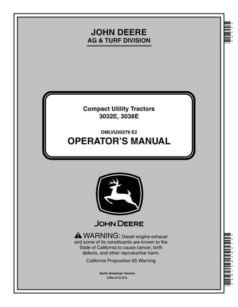 John Deere 3032e 3038e Compact Utility Tractors Operator Manuals Omlvu20279