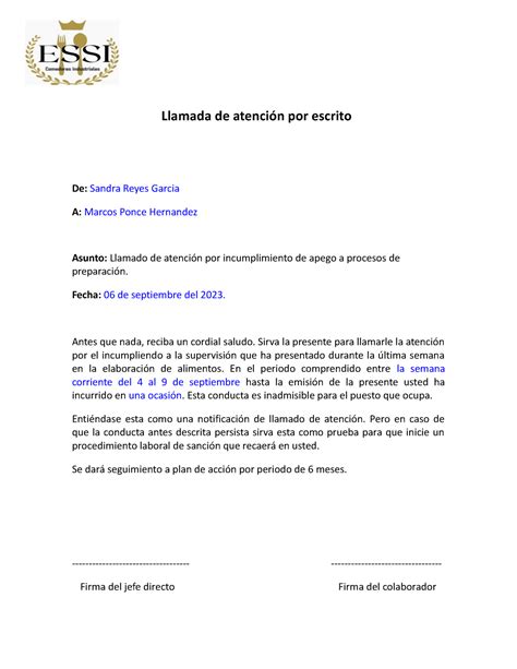 Llamada de atención por escrito Llamada de atención por escrito De