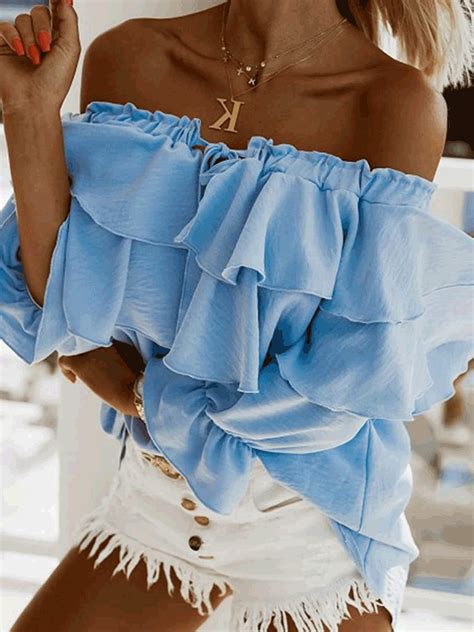 Off Shoulder Ruffle Long Sleeve Blouse