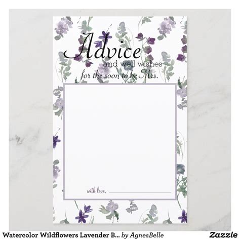 Watercolor Wildflowers Lavender Bride Advice Card Zazzle Bridal