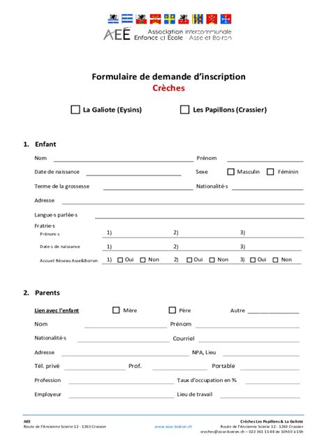 Fillable Online Formulaire De Demande Dinscription Crches Fax Email