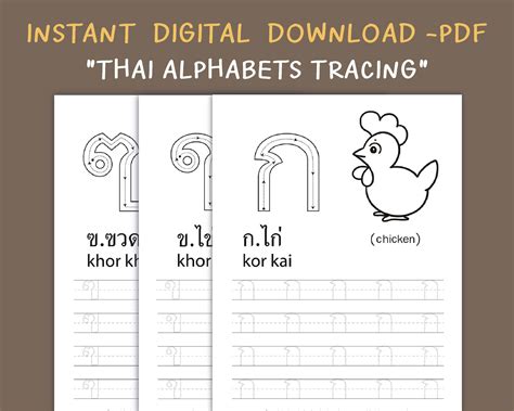 Thai Language Learning Coloring And Tracing 44 Alphabets Etsy