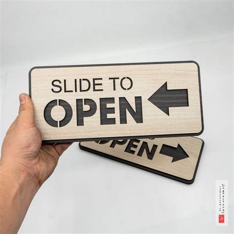Slide to Open Wooden Sign, Sliding Door , Slide With Left Right Arrow