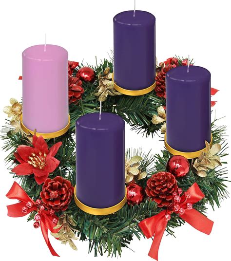 Red Ribbon Advent Wreath Ring Candle Holder For Pillar Advent Candles Large Size