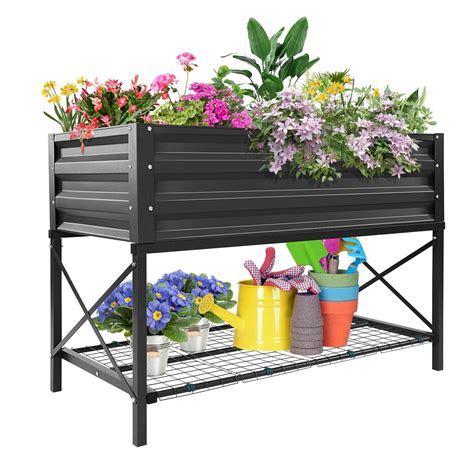 "Funcid Steel Rectangular Raised Garden Bed with Legs, Elevated Planter