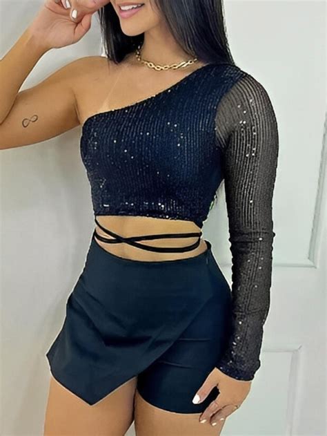 Cropped Mula Manca Em Paet Amarra O Na Cintura Blusa Festa Noite