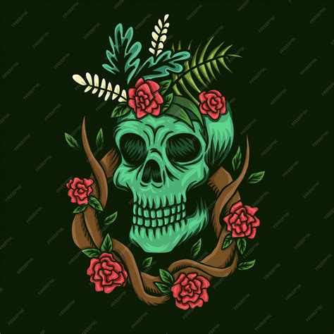 Premium Vector Skull And Roses Vector Illustration