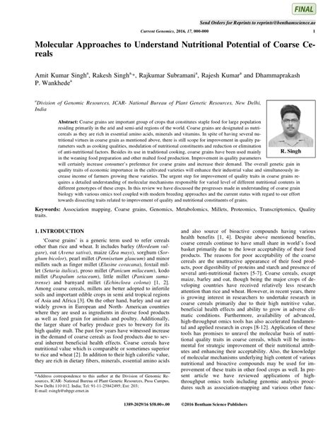 PDF Molecular Approaches To Understand Nutritional Potential Of