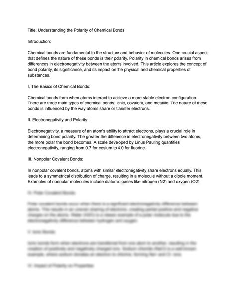 SOLUTION: Understanding the polarity of chemical bonds - Studypool