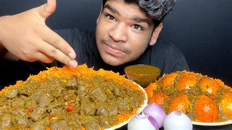 Eating Spicy Mutton Liver Curry With Egg Curry And Basmati Rice