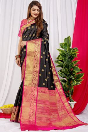 Black Color Kanchipuram Silk Saree With Zari Weaving Work