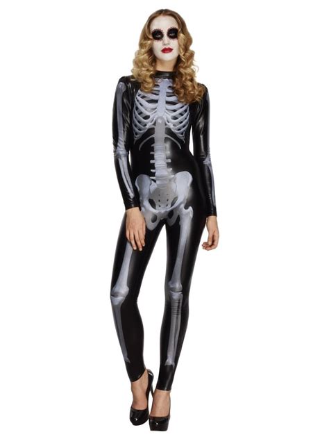 Fever Miss Whiplash Skeleton Costume Catsuit Smiffys