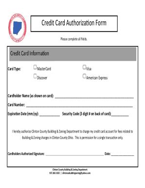 Fillable Online Co Clinton Oh CREDIT CARD AUTHORIZATION FORM Wurth