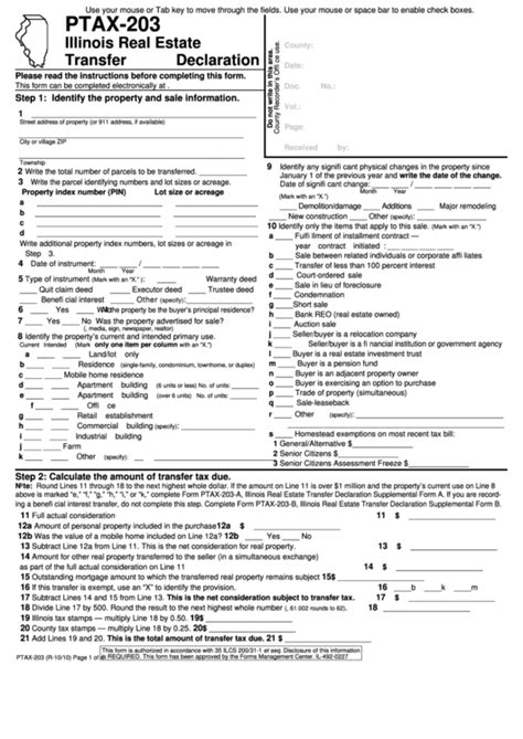 Fillable Form Ptax 203 Illinois Real Estate Transfer Declaration