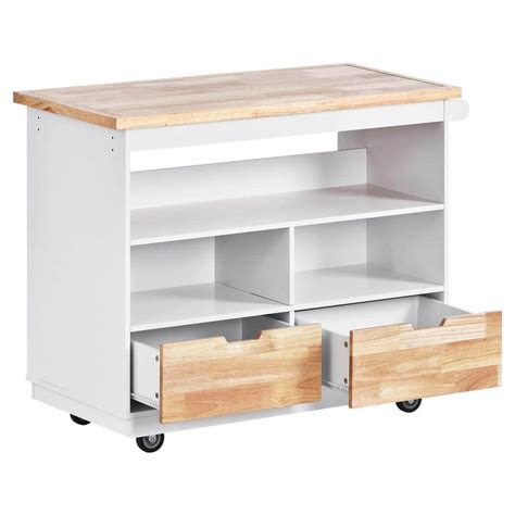 stufurhome NT White Wood 46 in. Kitchen Island 3 Open Compartments ...